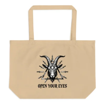 Large Organic Tote Bag | Goat Head with Swords & Third Eye | Open Your Eyes