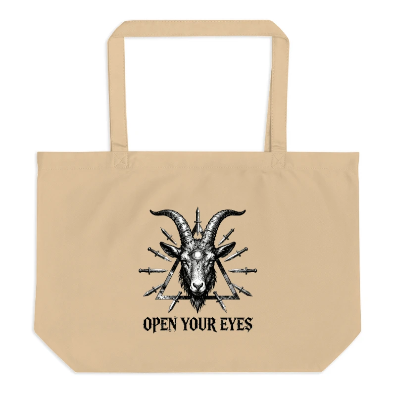 Large Organic Tote Bag | Goat Head with Swords & Third Eye | Open Your Eyes
