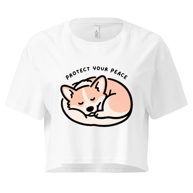 Women's Crop Top with Sleeping Corgi Design | Protect Your Peace