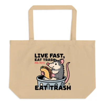 Organic Tote Bag | Live Fast, Eat Trash Mouse Design - 90% Recycled Cotton