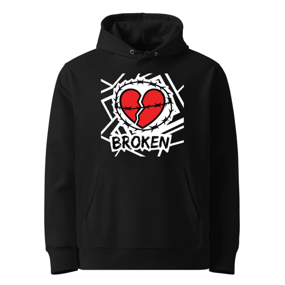 Unisex Eco Hoodie - Broken Heart Barbed Wire Design, Sustainable Essential
