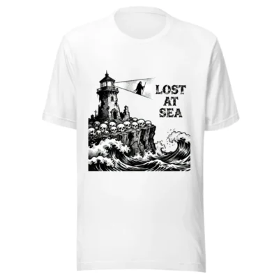 Lost at Sea Unisex T-Shirt | Lighthouse & Skulls Vintage Nautical Design