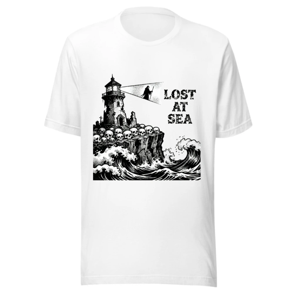 Lost at Sea Unisex T-Shirt | Lighthouse & Skulls Vintage Nautical Design