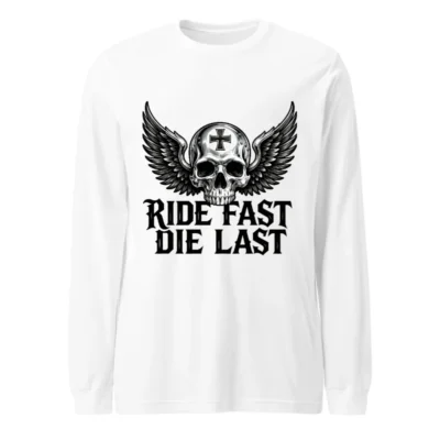 Ride Fast Die Last Skull Wings Long Sleeve Tee - Unisex Black & White