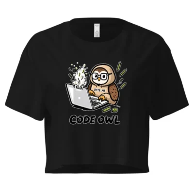 Code Owl Women's Crop Top - Funny Coding T-Shirt with 'Byte Me' Owl Graphic