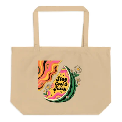 Large Organic Tote Bag | Stay Cool & Juicy Watermelon Design