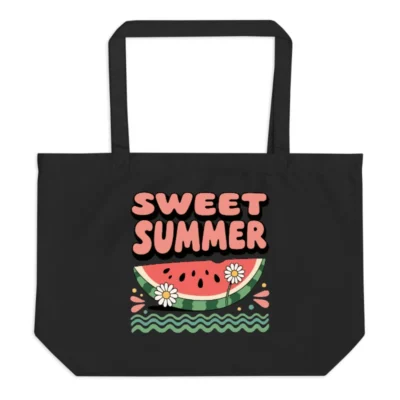 Sweet Summer Watermelon Tote Bag | Large Black Organic Cotton Tote