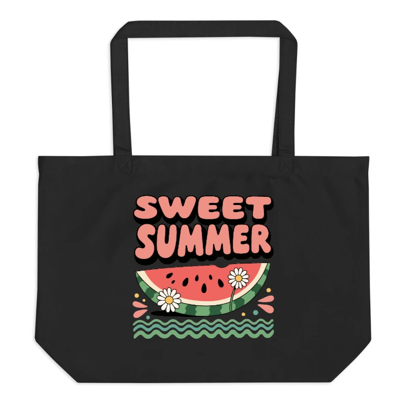 Sweet Summer Watermelon Tote Bag | Large Black Organic Cotton Tote