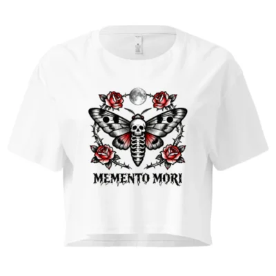 Memento Mori Moth Crop Top for Women - Gothic Skull & Rose Tattoo Design