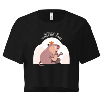 Women's Crop Top - Be the Calm Amidst the Chaos Capybara Yoga Tee