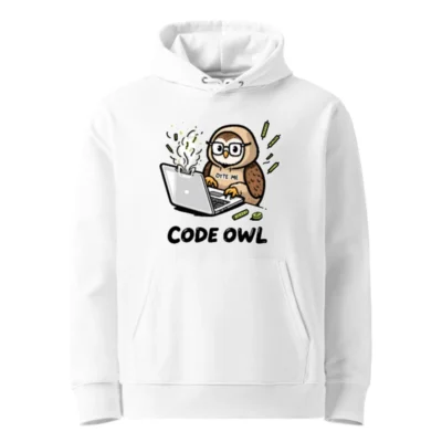 Code Owl Hoodie - Unisex Essential Eco Hoodie with Laptop Owl Design