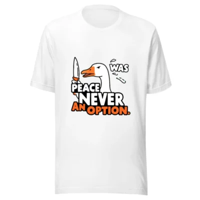 Unisex Staple T-Shirt: Peace Was Never an Option - Duck with Knife Graphic