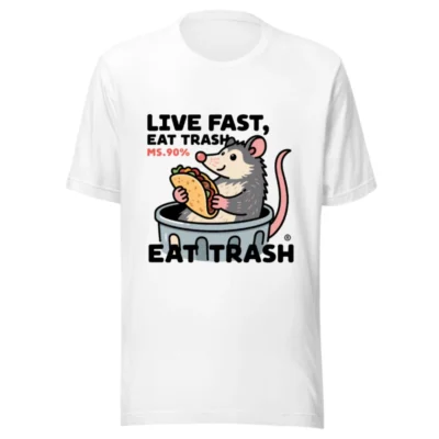 Unisex Staple T-Shirt | Live Fast, Eat Trash - Opossum Taco Graphic Tee