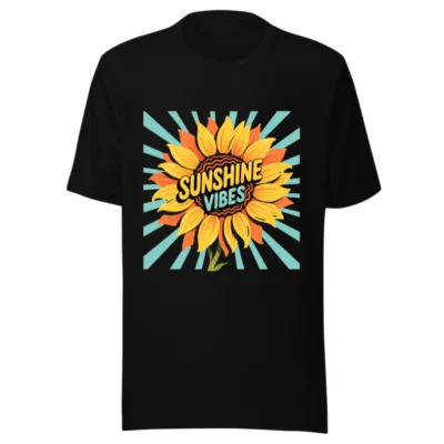 Sunshine Vibes Unisex T-Shirt - Black Graphic Tee with Sunflower Design