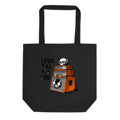 Eco Black Tote Bag | Loud Till The End Skull Amp Design | Sustainable Canvas Tote