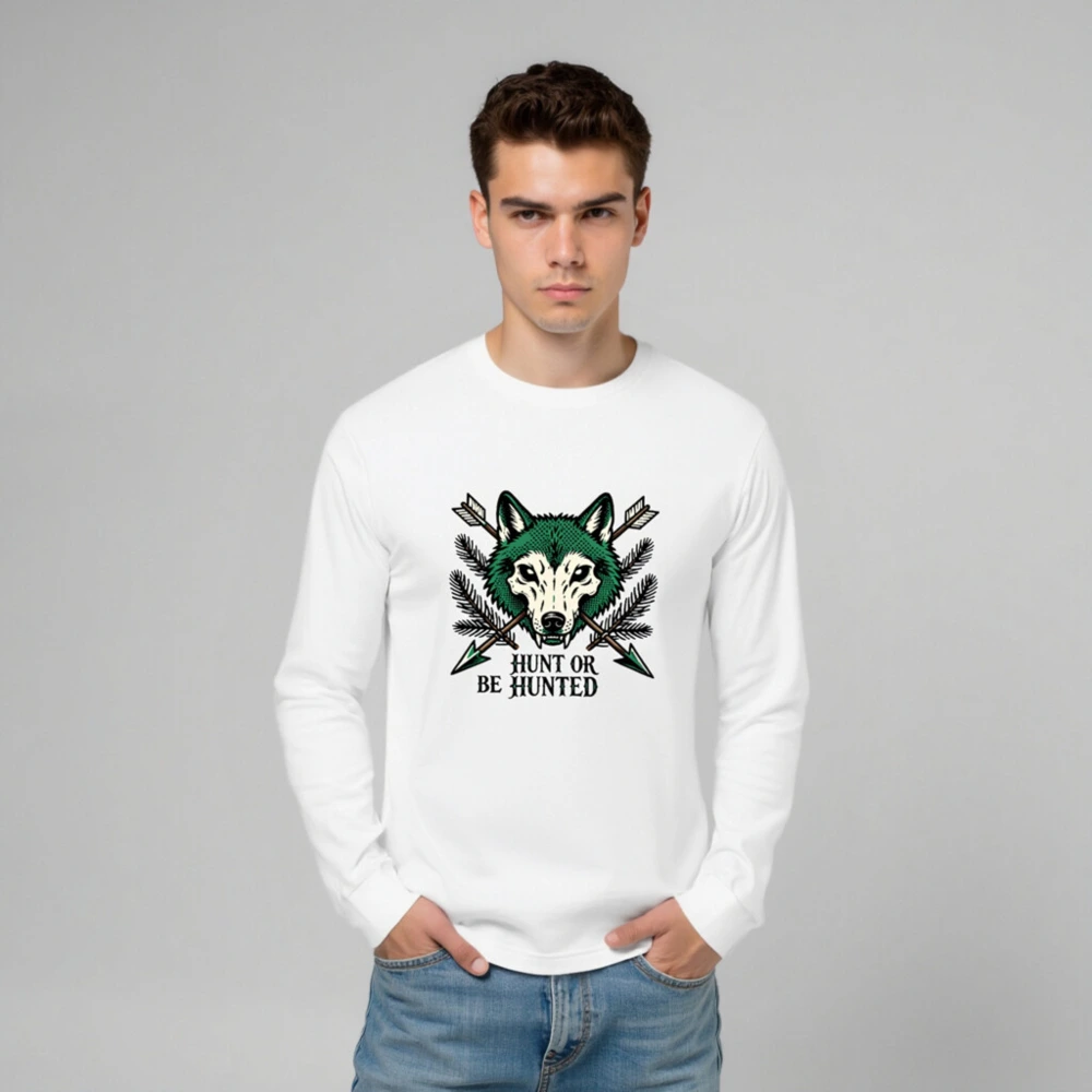 Hunt or Be Hunted Wolf Long Sleeve Tee - Unisex Green Wolf Graphic - Image 6