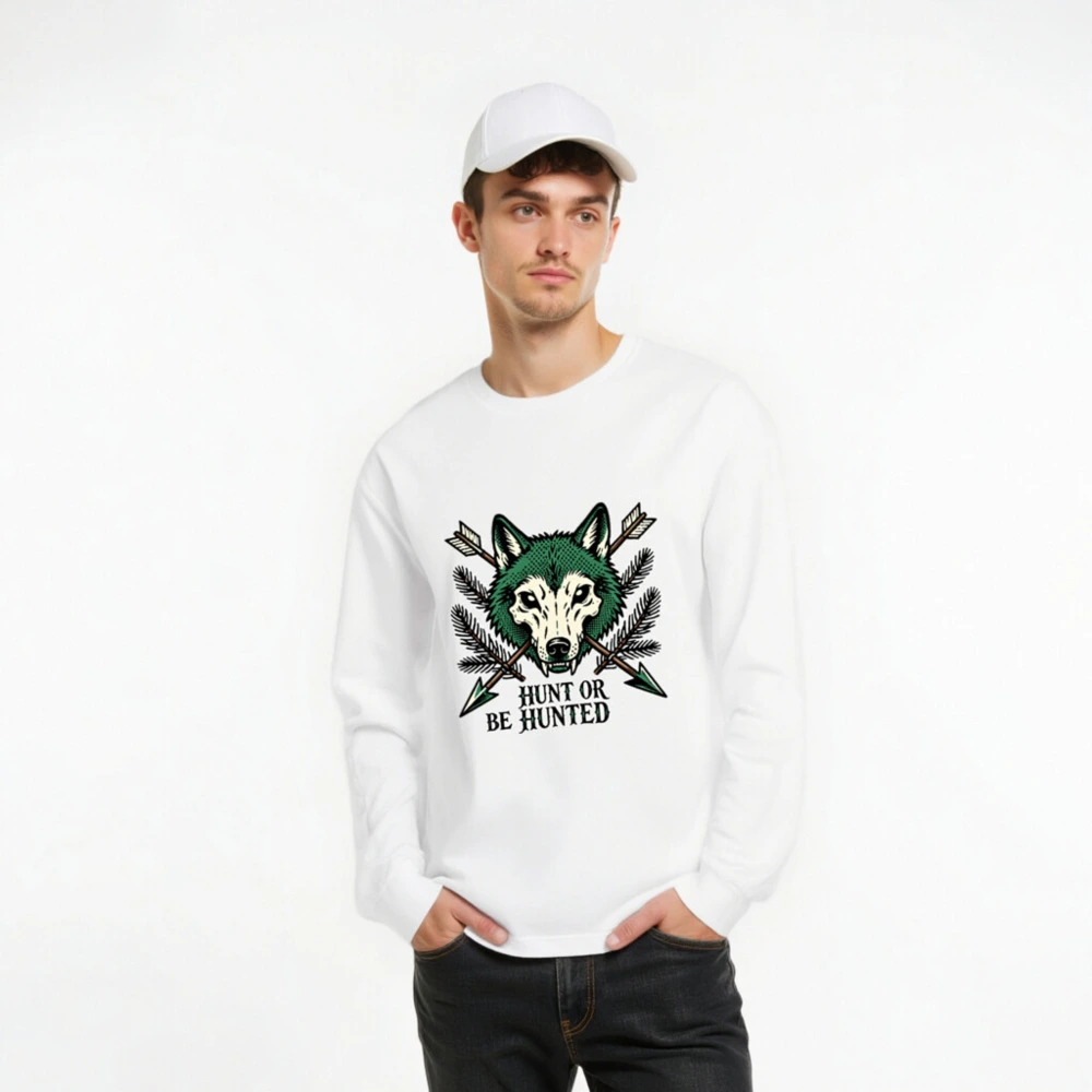Hunt or Be Hunted Wolf Long Sleeve Tee - Unisex Green Wolf Graphic - Image 7