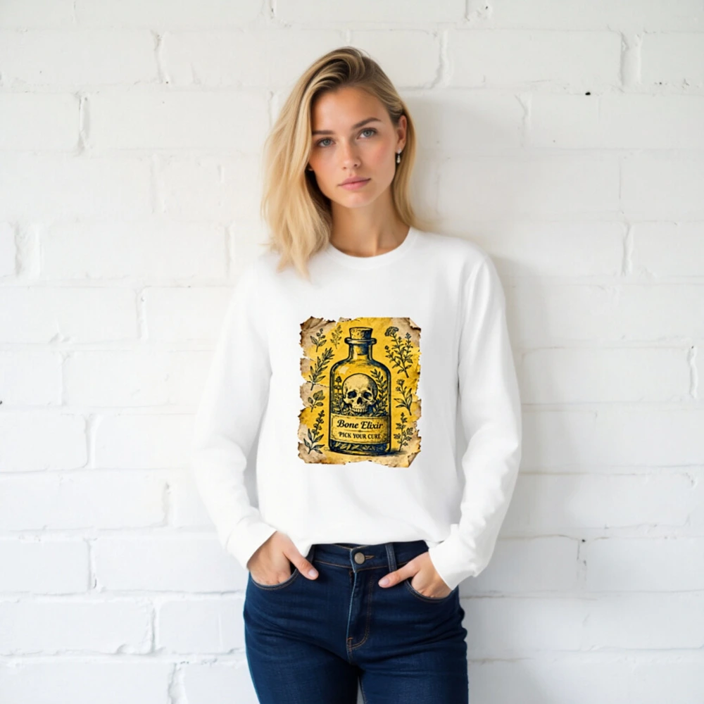 Bone Elixir Vintage Potion Bottle Long Sleeve Tee - Unisex Classic Fit - Image 2