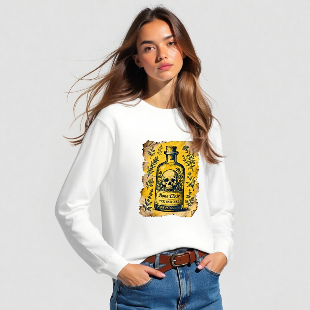 Bone Elixir Vintage Potion Bottle Long Sleeve Tee - Unisex Classic Fit - Image 3
