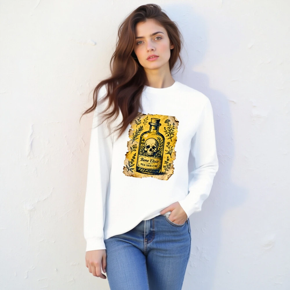 Bone Elixir Vintage Potion Bottle Long Sleeve Tee - Unisex Classic Fit - Image 4
