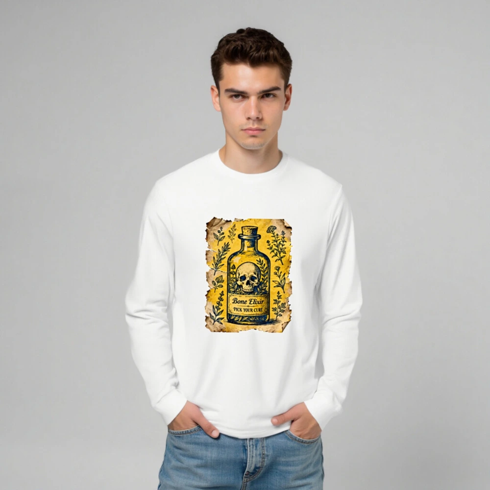 Bone Elixir Vintage Potion Bottle Long Sleeve Tee - Unisex Classic Fit - Image 6