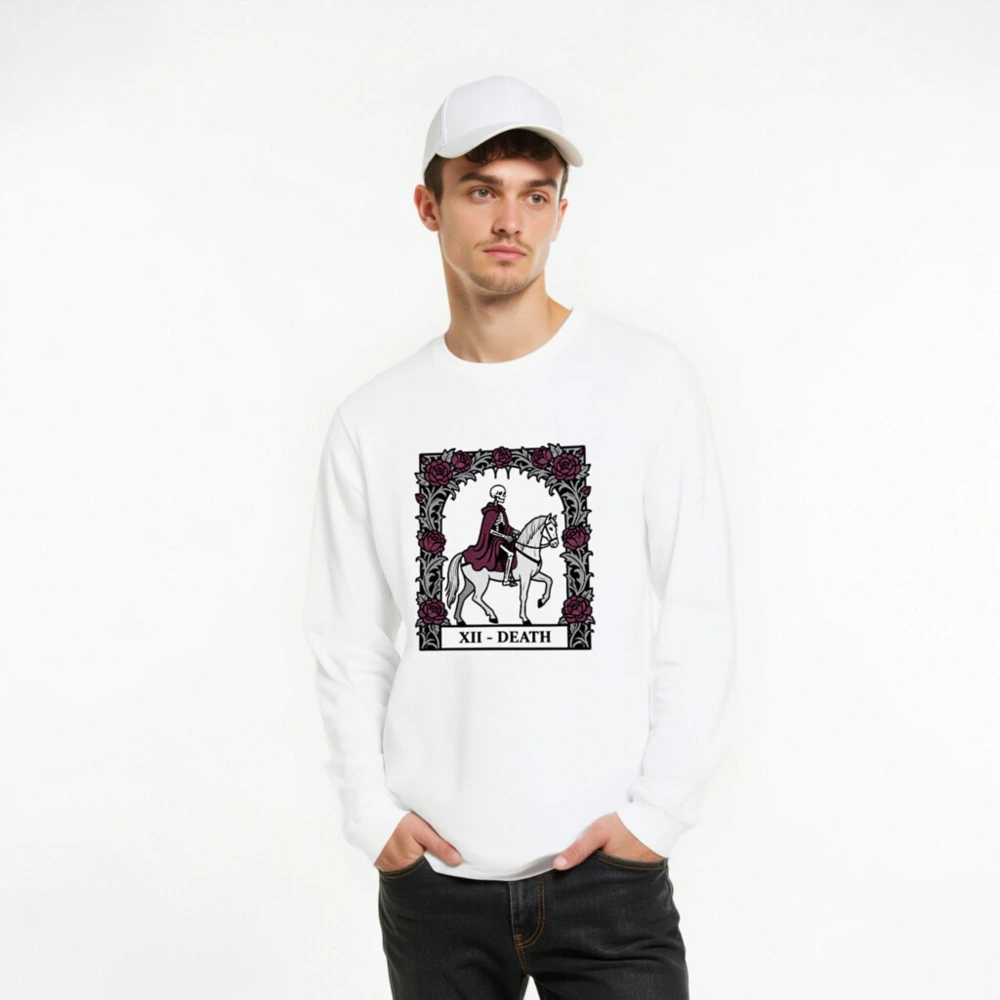 XII - Death Tarot Skeleton on Horse Long Sleeve Tee | Gothic Unisex Shirt - Image 7