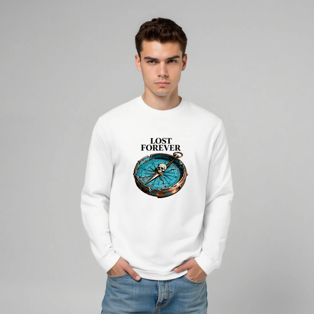 Lost Forever Compass Skull Long Sleeve Tee - Unisex Vintage Style - Image 6