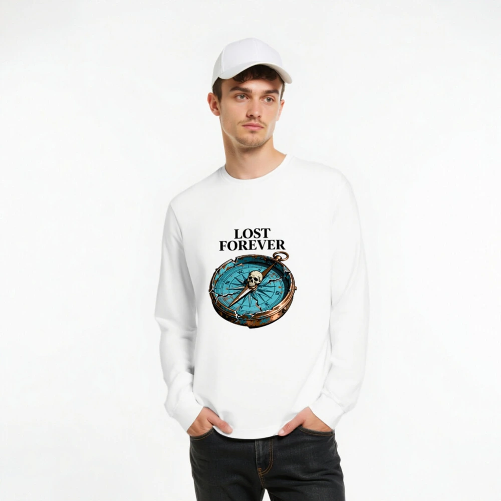 Lost Forever Compass Skull Long Sleeve Tee - Unisex Vintage Style - Image 7