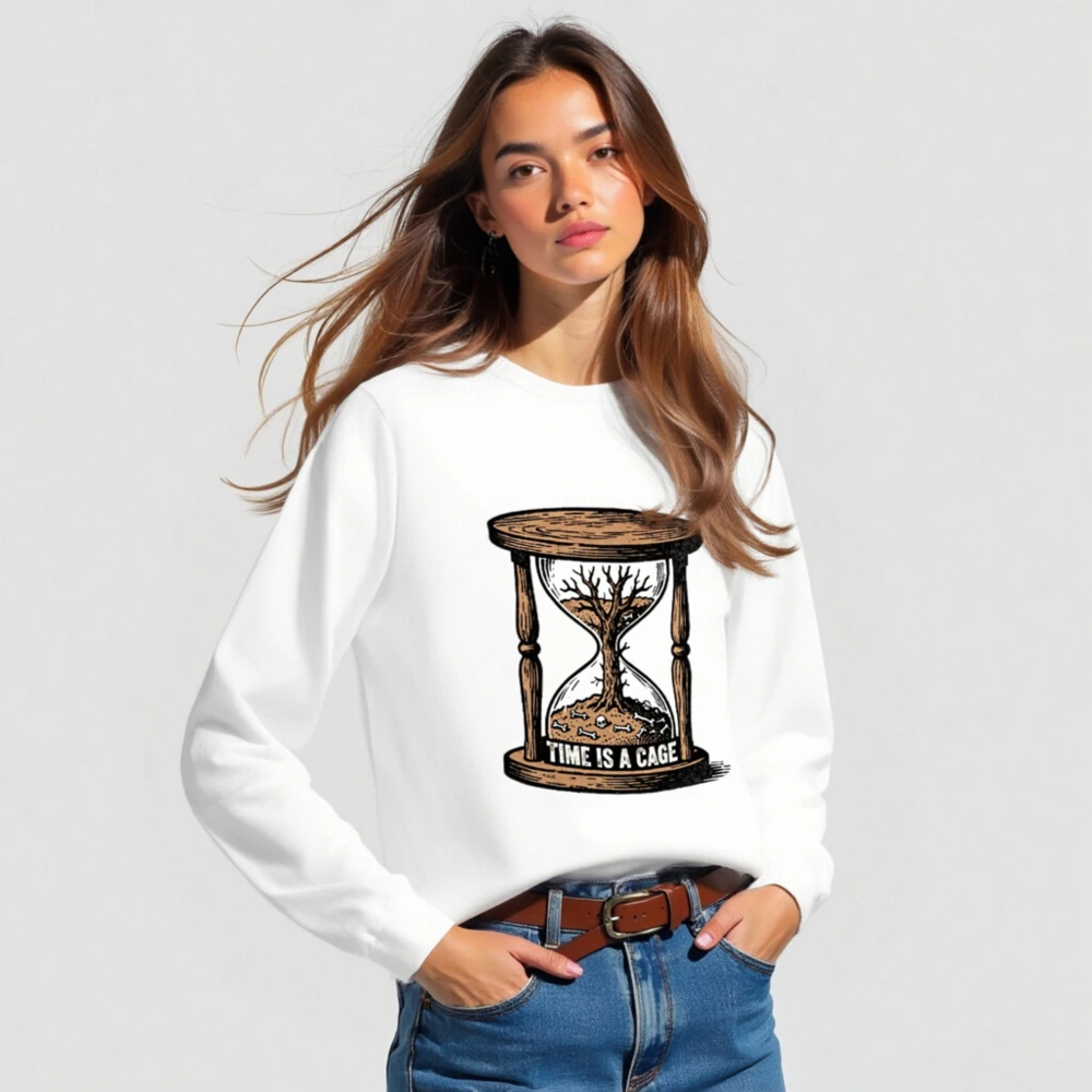 Time Is a Cage Unisex Long Sleeve Tee - Vintage Hourglass Tree Design - Image 3