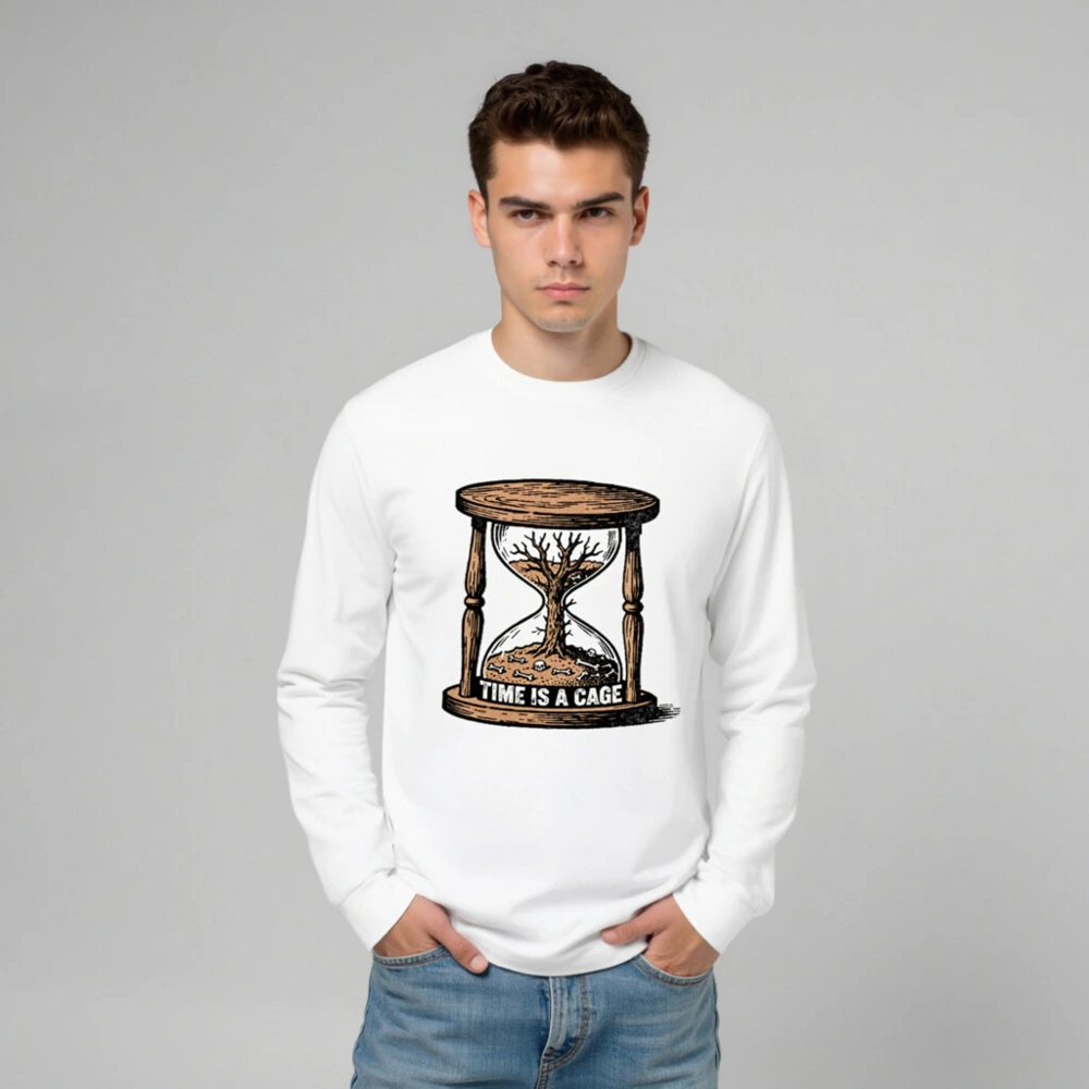 Time Is a Cage Unisex Long Sleeve Tee - Vintage Hourglass Tree Design - Image 6