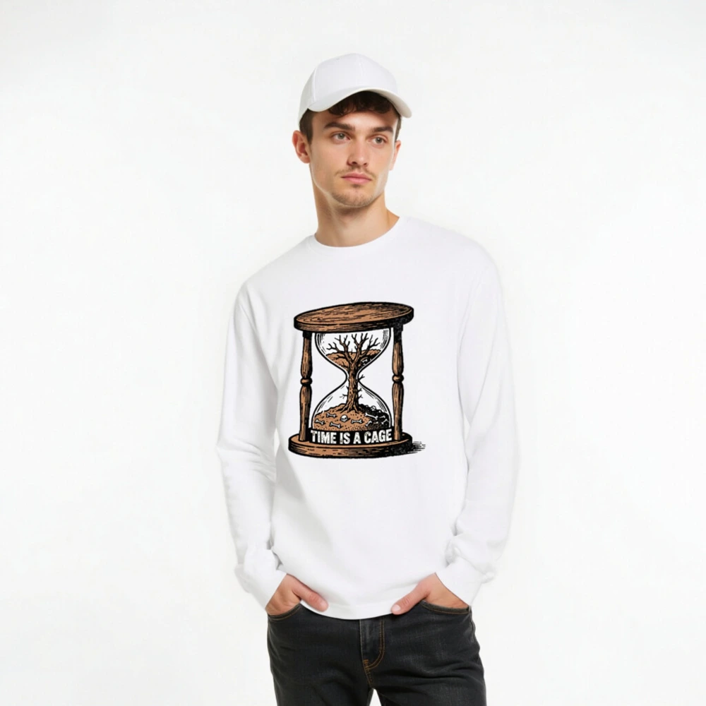 Time Is a Cage Unisex Long Sleeve Tee - Vintage Hourglass Tree Design - Image 7