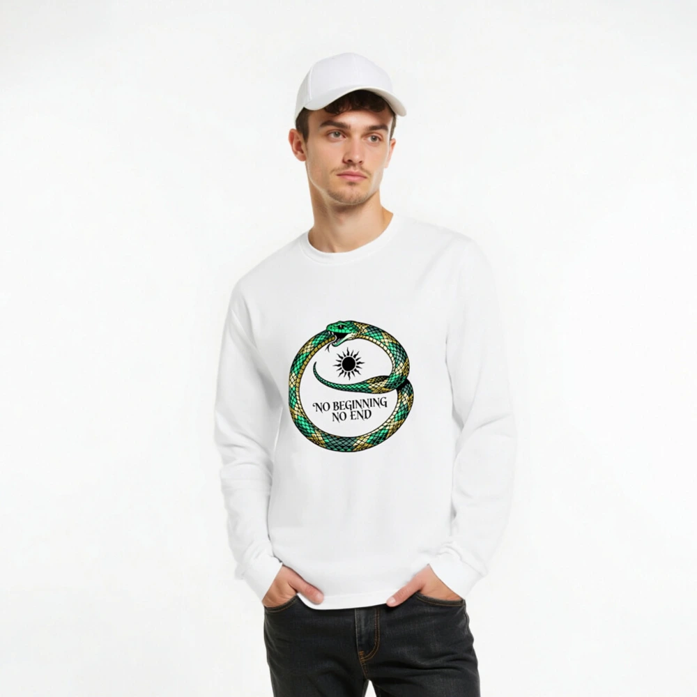 Green & Gold Ouroboros Long Sleeve Tee - 'No Beginning No End' Unisex Shirt - Image 7