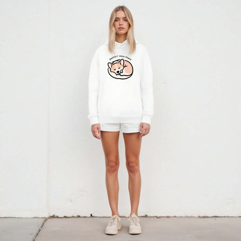 Unisex Eco Hoodie - Sleeping Corgi, Protect Your Peace | Sustainable & Comfortable - Image 4