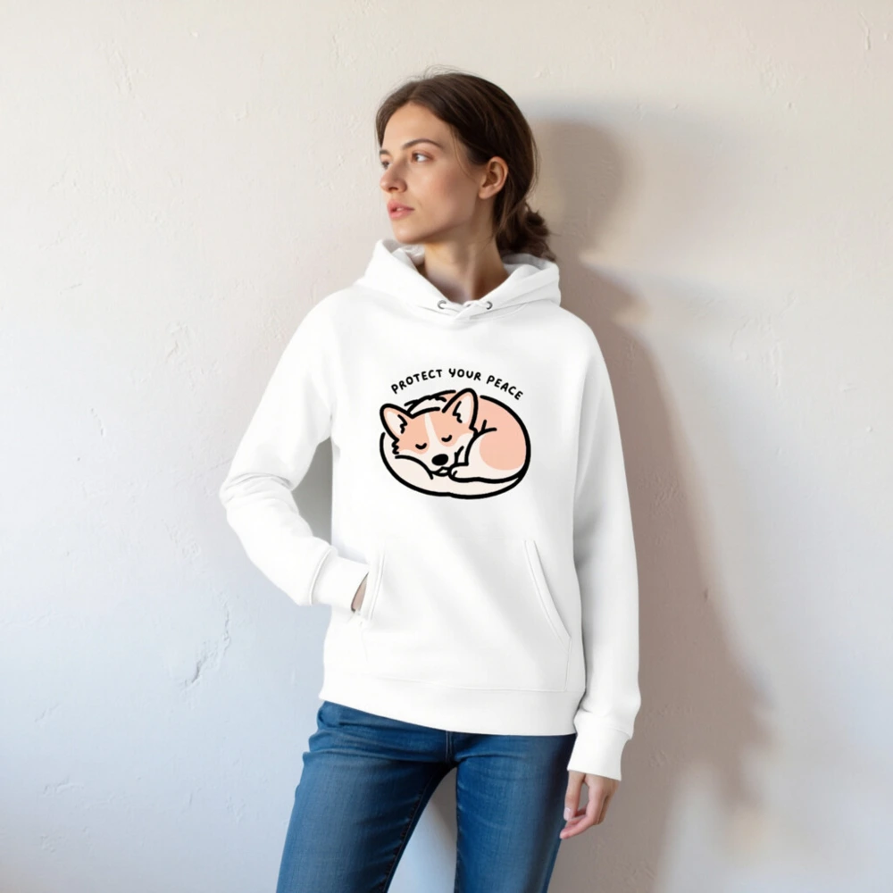 Unisex Eco Hoodie - Sleeping Corgi, Protect Your Peace | Sustainable & Comfortable - Image 5