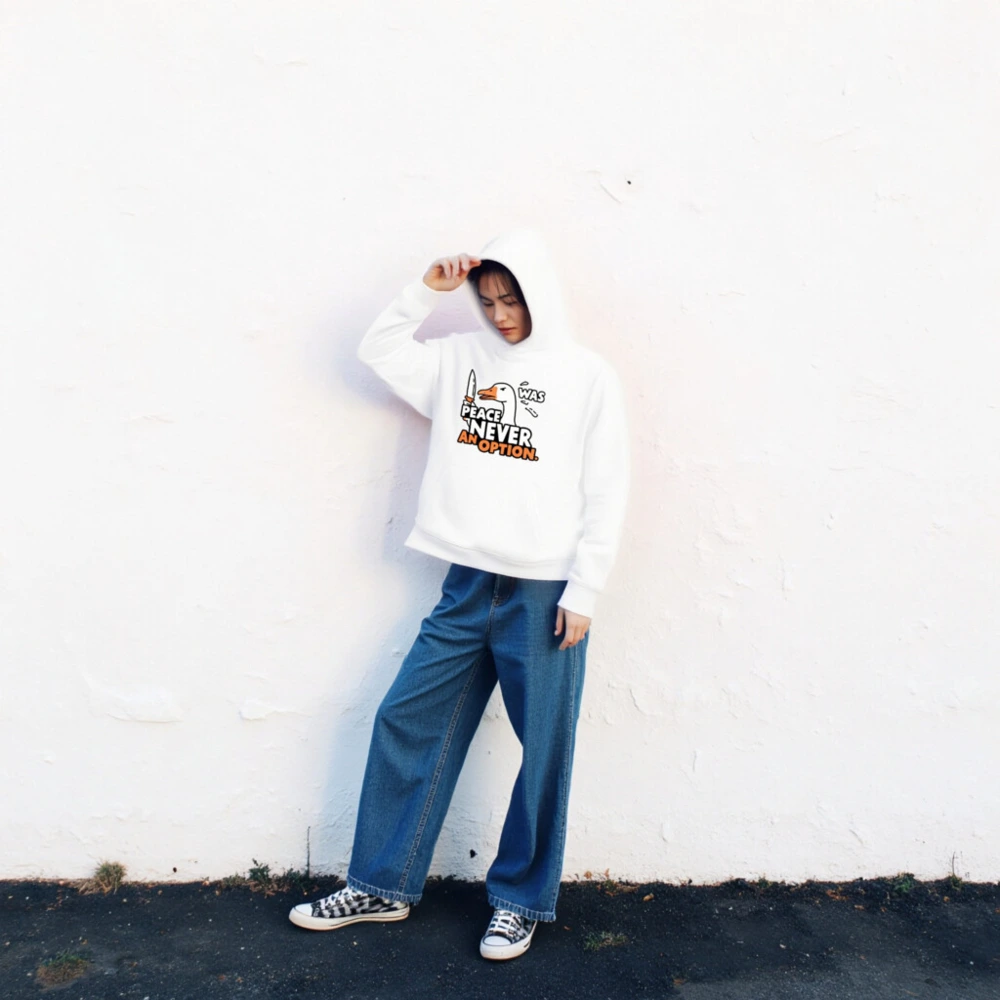 Unisex Eco Hoodie - Peace Never Was an Option Duck Sweatshirt - Image 2