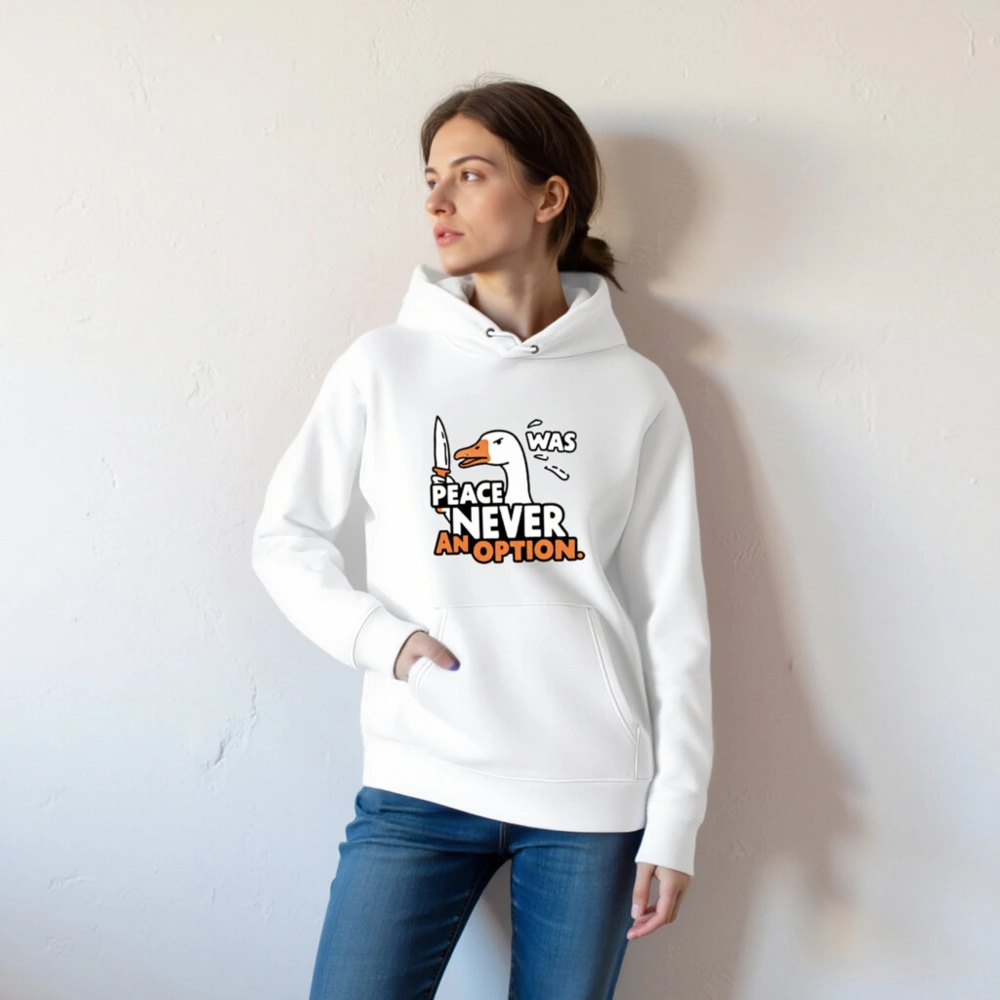Unisex Eco Hoodie - Peace Never Was an Option Duck Sweatshirt - Image 5