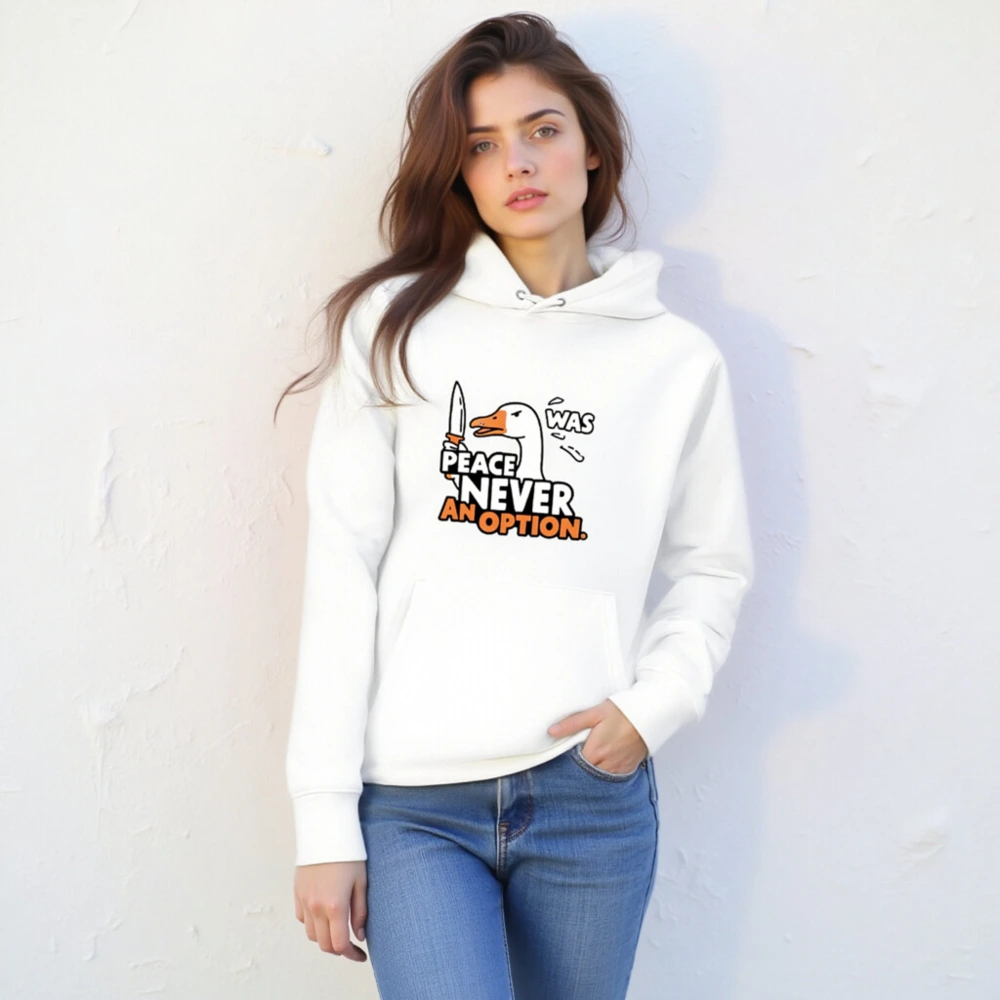 Unisex Eco Hoodie - Peace Never Was an Option Duck Sweatshirt - Image 6
