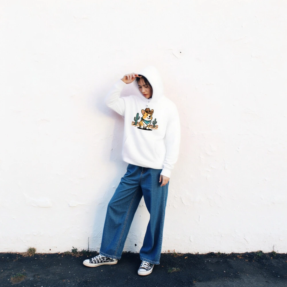 Unisex Eco Hoodie with Corgi Cowboy Design - Sustainable Cotton Blend - Image 2