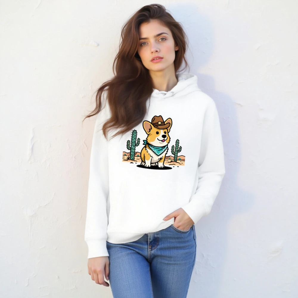 Unisex Eco Hoodie with Corgi Cowboy Design - Sustainable Cotton Blend - Image 6