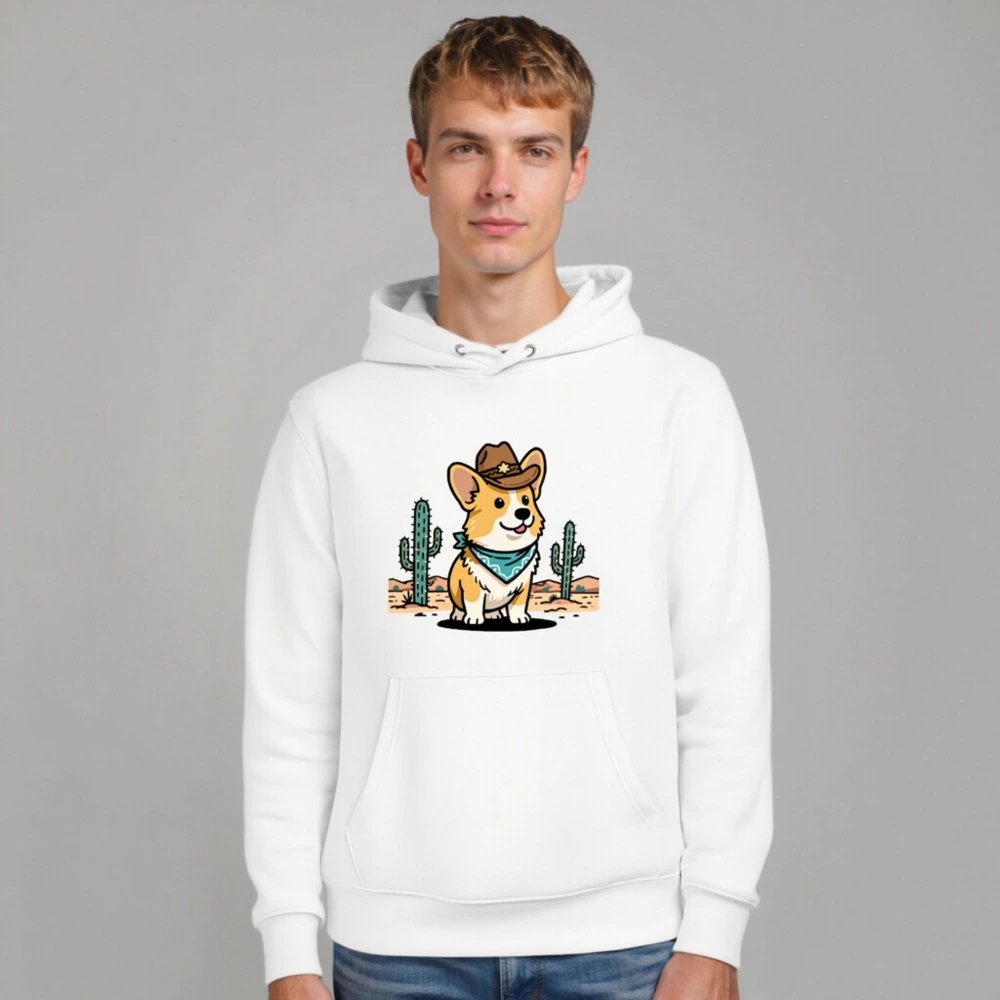 Unisex Eco Hoodie with Corgi Cowboy Design - Sustainable Cotton Blend - Image 7