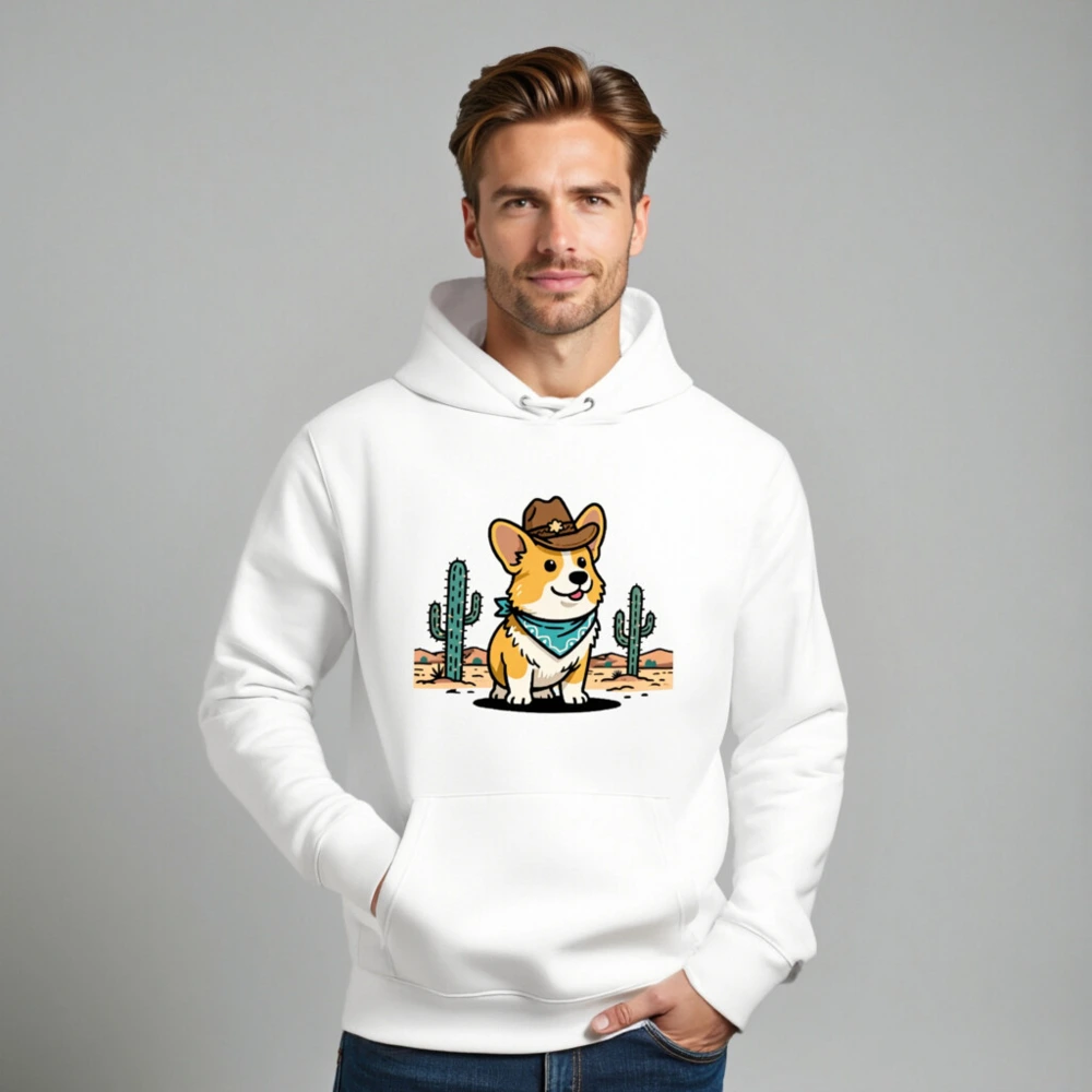 Unisex Eco Hoodie with Corgi Cowboy Design - Sustainable Cotton Blend - Image 8