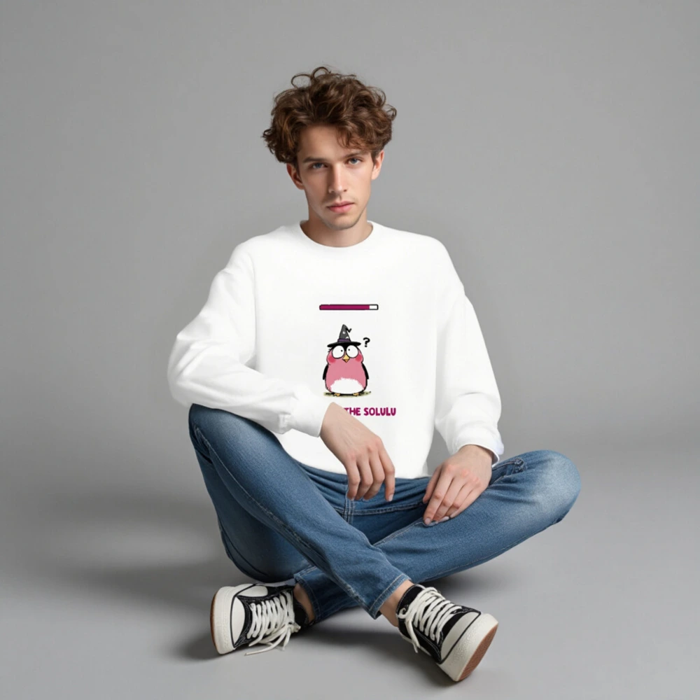 Delulu is the Solulu Unisex Crew Neck Sweatshirt | Pink Owl Wizard Design - Image 3