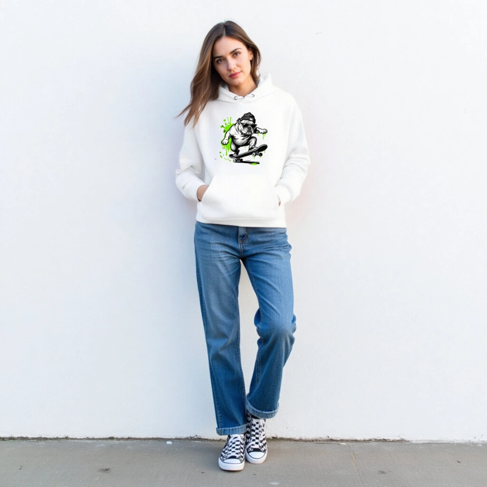 Unisex Eco Hoodie with Bulldog Skateboard Graphic - Sustainable & Stylish - Image 3