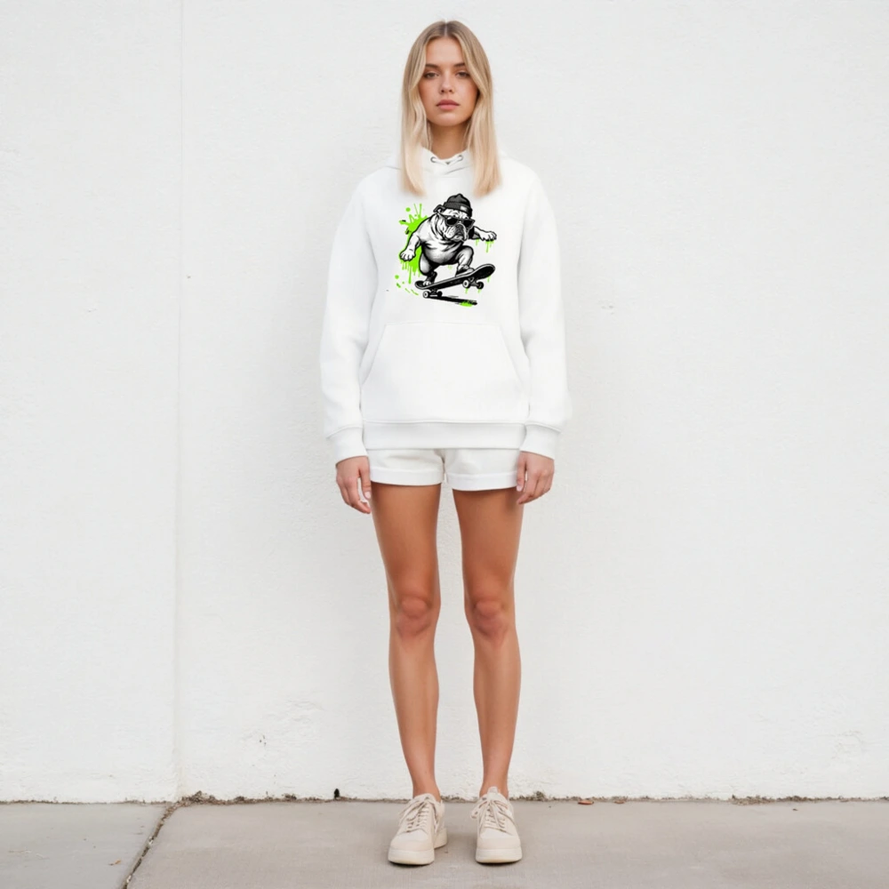 Unisex Eco Hoodie with Bulldog Skateboard Graphic - Sustainable & Stylish - Image 4