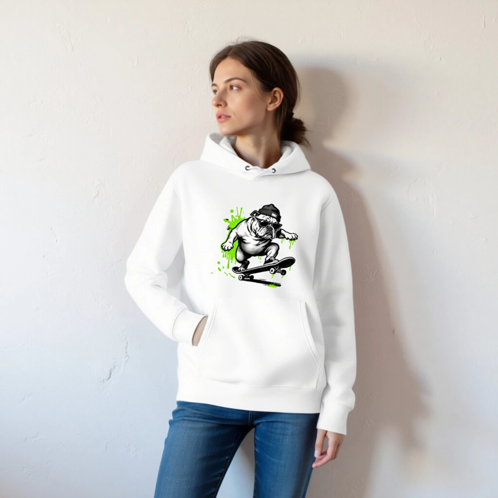 Unisex Eco Hoodie with Bulldog Skateboard Graphic - Sustainable & Stylish - Image 5