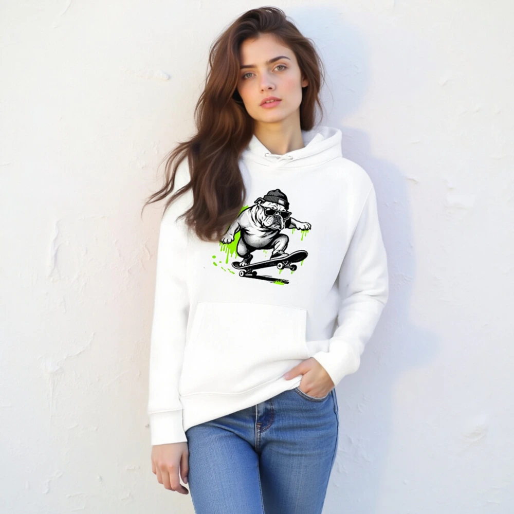 Unisex Eco Hoodie with Bulldog Skateboard Graphic - Sustainable & Stylish - Image 6