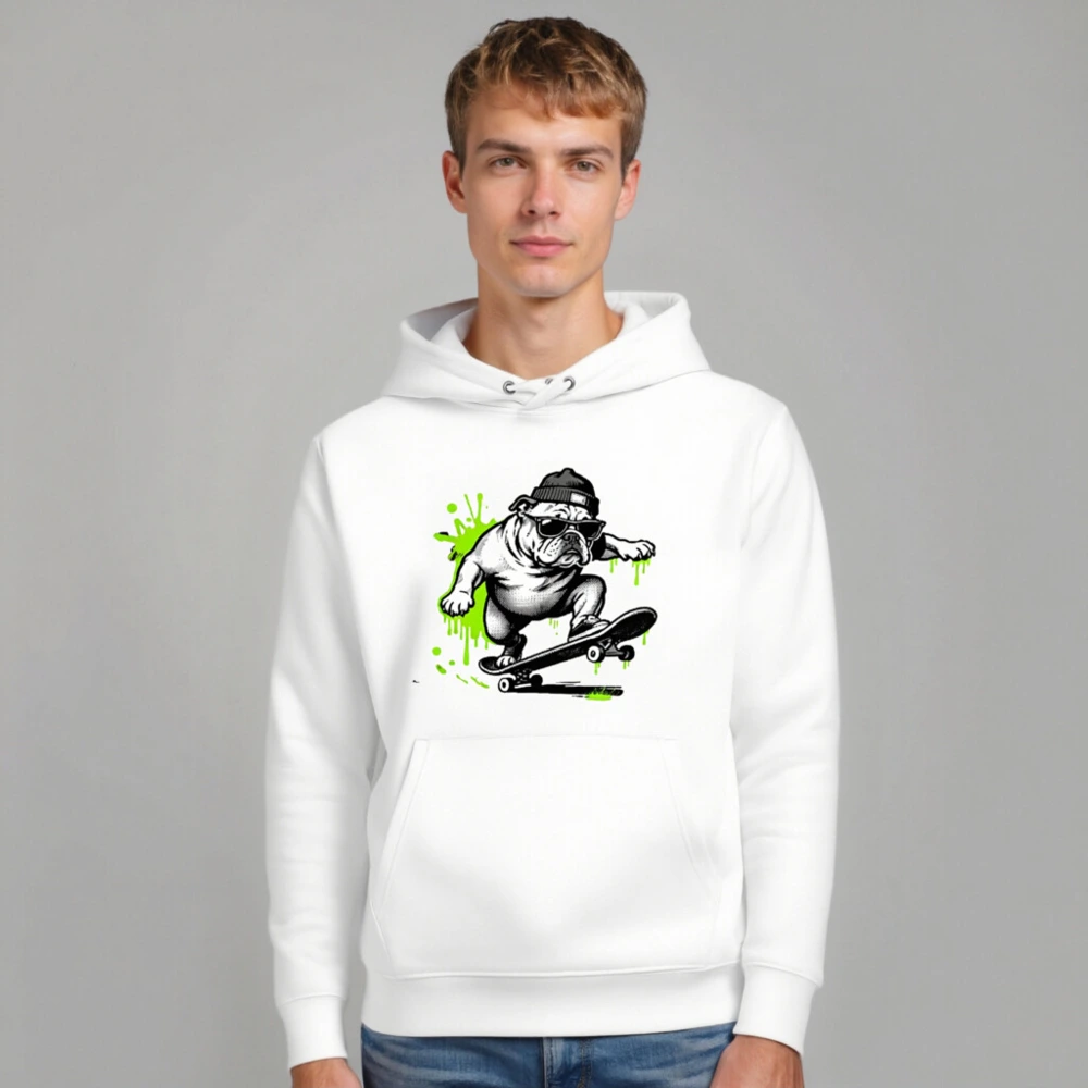 Unisex Eco Hoodie with Bulldog Skateboard Graphic - Sustainable & Stylish - Image 7