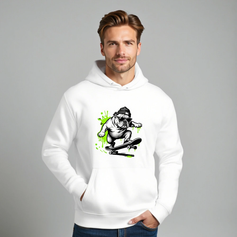 Unisex Eco Hoodie with Bulldog Skateboard Graphic - Sustainable & Stylish - Image 8