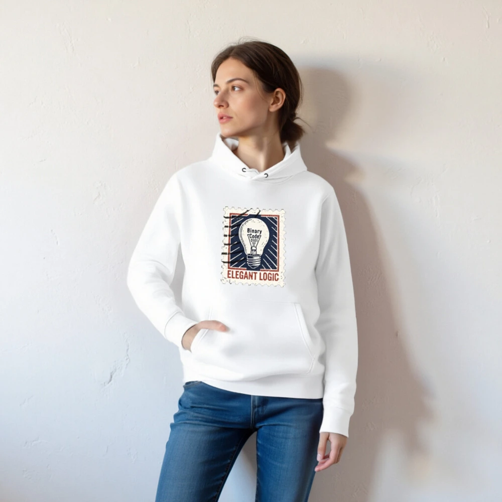 Elegant Logic Unisex Eco Hoodie | Binary Code Lightbulb Design - Image 5