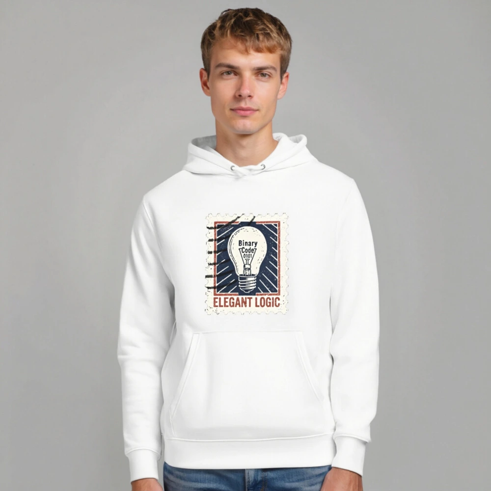 Elegant Logic Unisex Eco Hoodie | Binary Code Lightbulb Design - Image 7